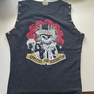 Guns N Roses tank top. Glitter accents and round dome studs.